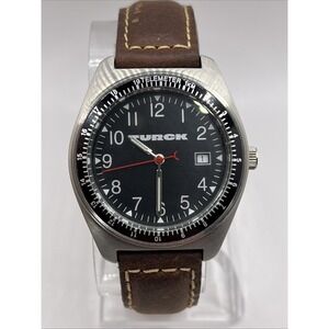 Turck Men's Quartz Watch Genuine Leather Band 38mm Black Dial- New Battery